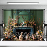 Grün Wand Blumen Niedlich Hase Eier Ostern Hintergrund